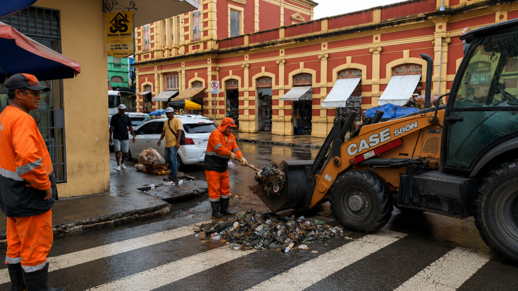 Prefeitura de Manaus intensifica limpeza de drenagem no Centro Prefeitura de Manaus intensifica limpeza de drenagem no Centro